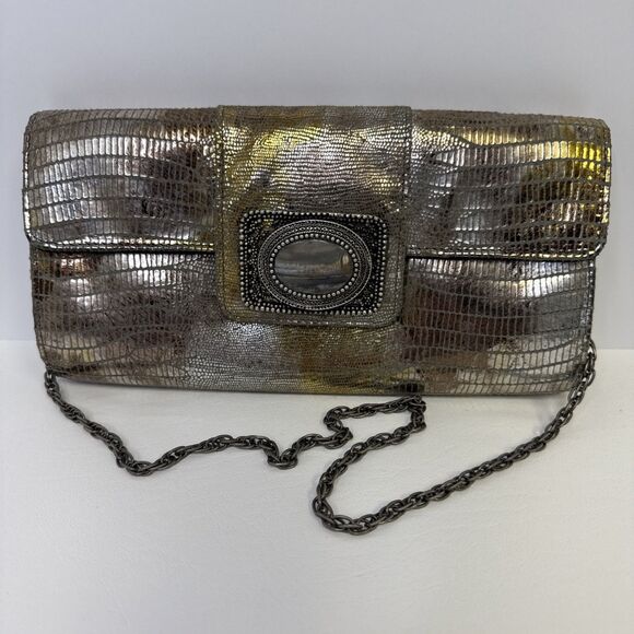 Todd Anthony Metallic Evening Bag Embossed Snakeskin Convertible Clutch Purse - Picture 5 of 11